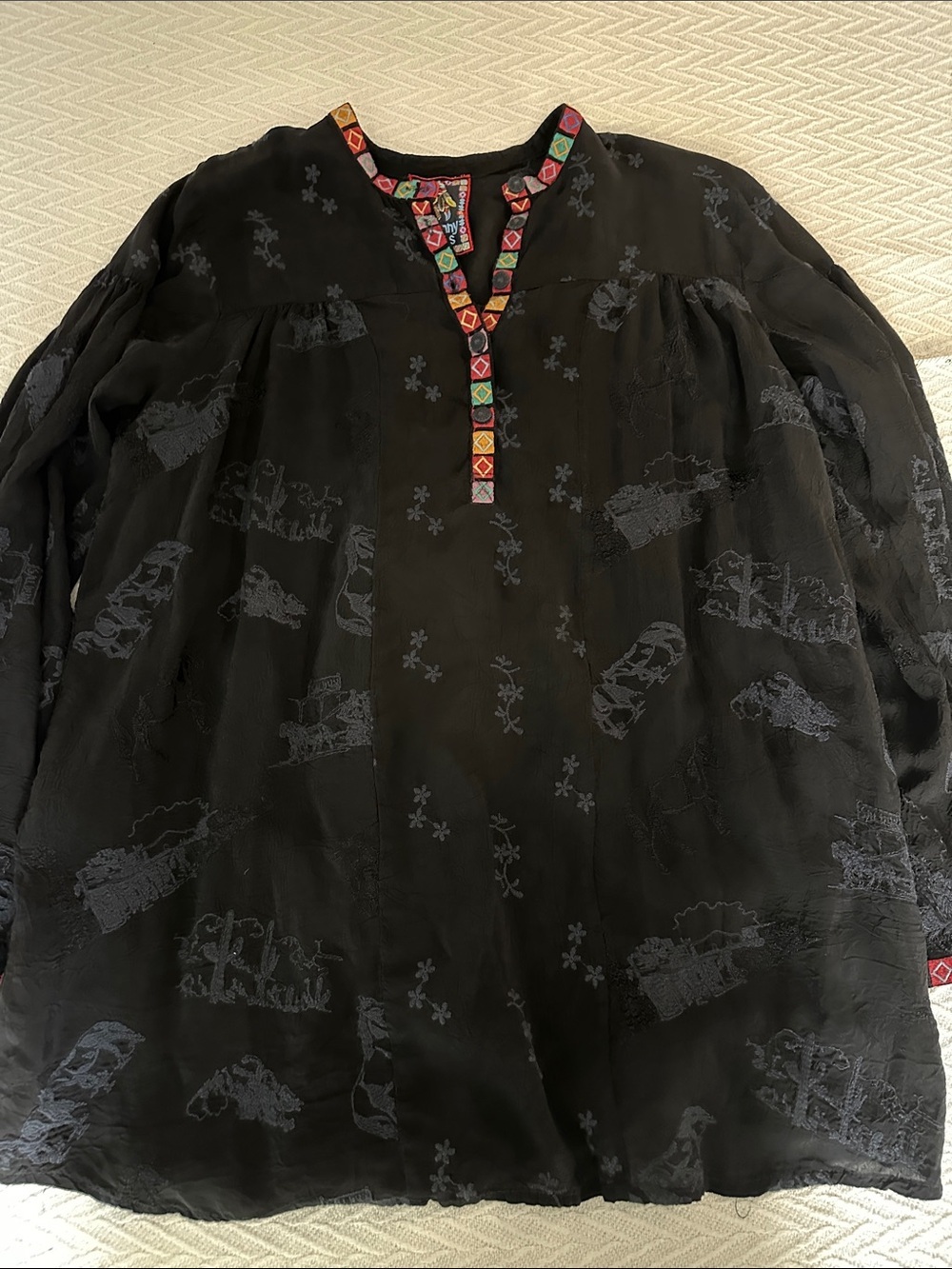 Johnny Was horse embroidered top boho equestrian designer equestrian (flaw)
